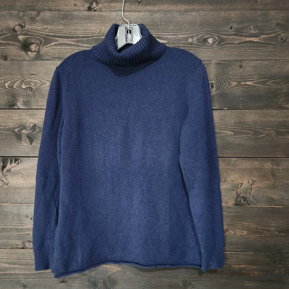 Lafayette 148 Sweater 100% Cashmere Women's Large Turtleneck Navy Blue